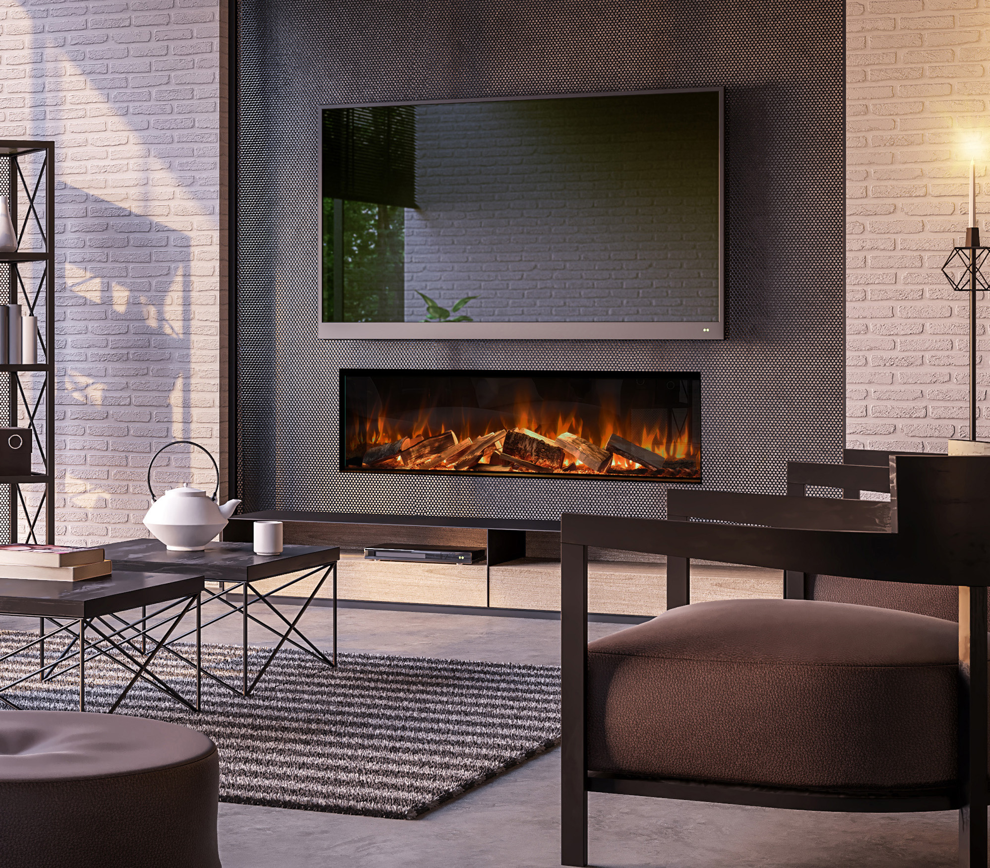Evonic E-Lectra 1500 electric fire with LED flames and realistic log set